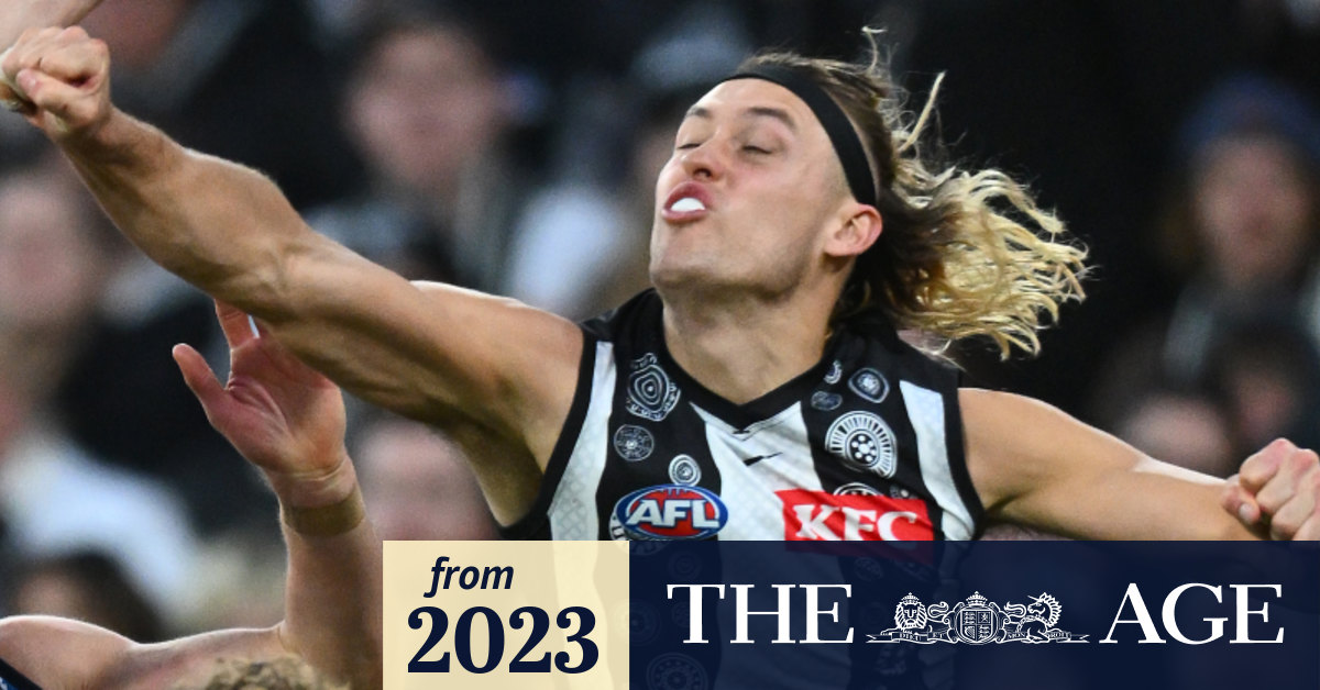 AFL 2023 Collingwood Magpies recordsetting captain Darcy Moore plays